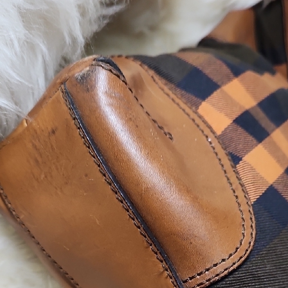 Burberry Brown and Orange Plaid Tote - Picture 3 of 7